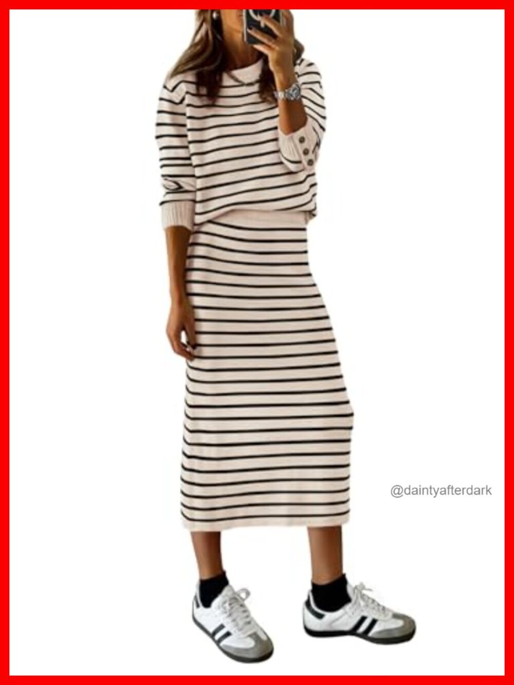 Women's 2 Piece Striped Sweater Skirt Set Knitted Matching Outfit